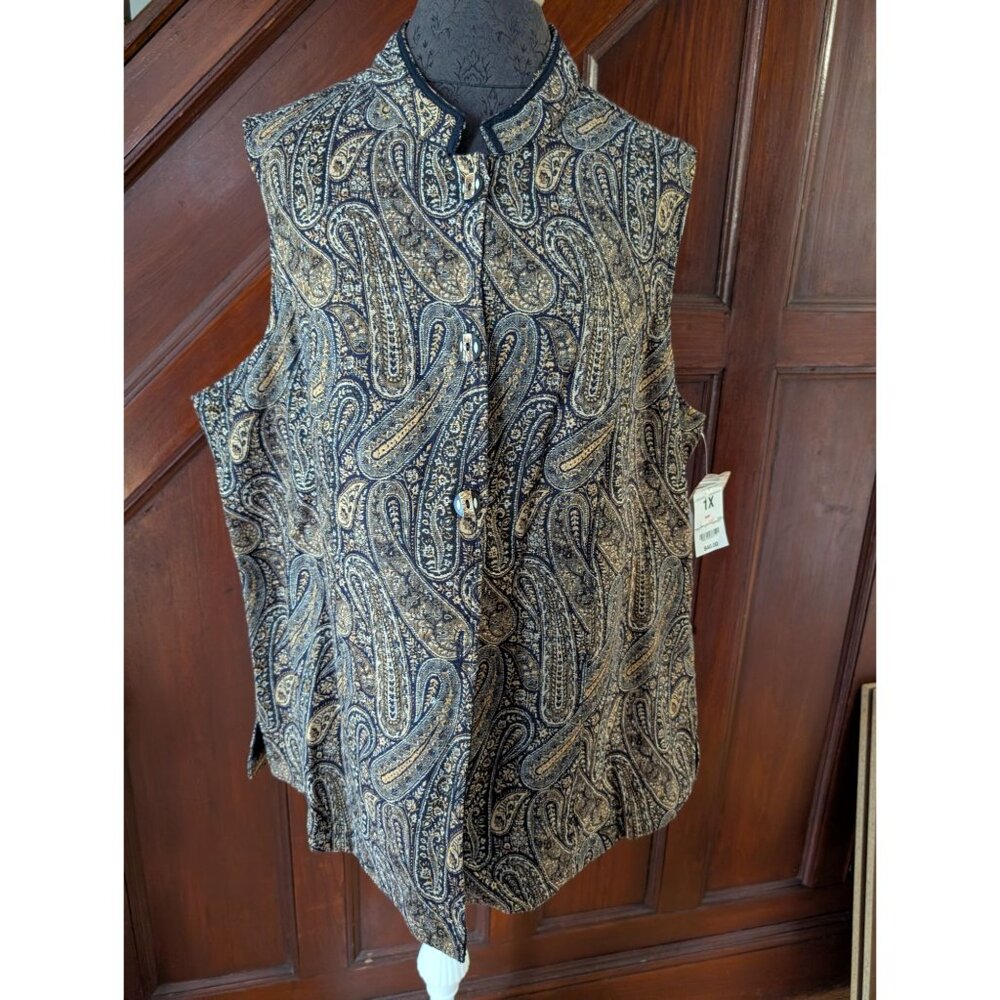 Vintage Units Woman Paisley Print Sleeveless Button-Down Blouse Vest 1X NWT